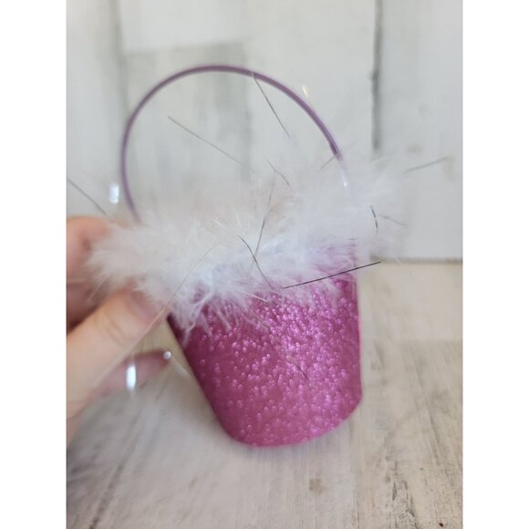Miniature pink glitter poofy bucket pail home decor - Picture 4 of 7